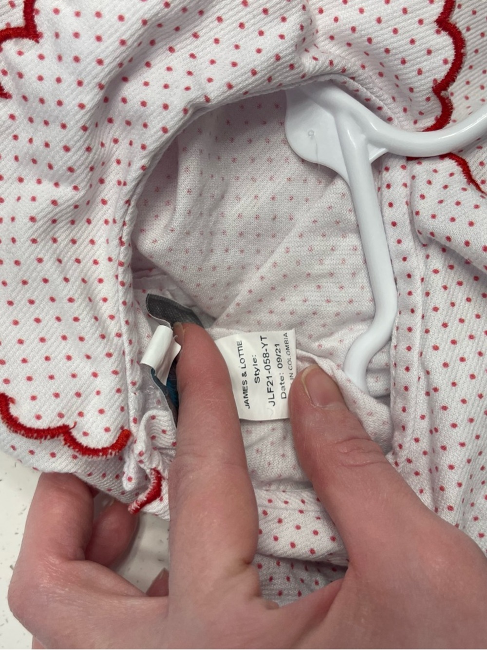 Girls White Top with Red Dot Print and Scalloped Trim - Picture 6 of 6